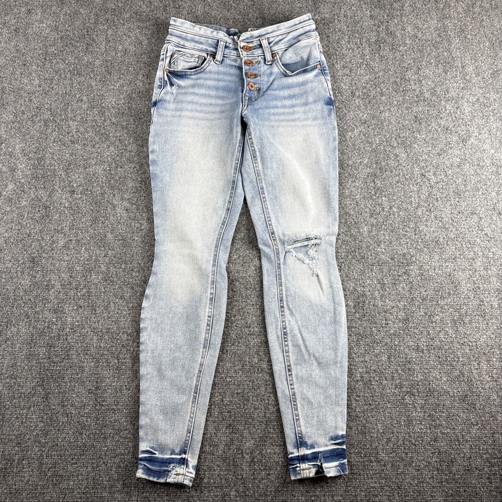 Maurices Edgely Mid Rise Super Skinny Distressed Button Fly Jeans Size 0 Reg